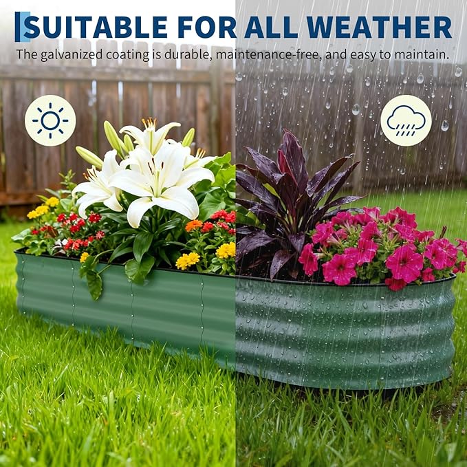 GarveeLife 2 Pcs Raised Garden Beds Outdoor 8x2x1.5 ft - Galvanized Steel Planter Box for Vegetables, Flowers, Rust-Resistant Garden Box, Easy Assembly Raised Beds, Durable Planters for Outdoor Plants