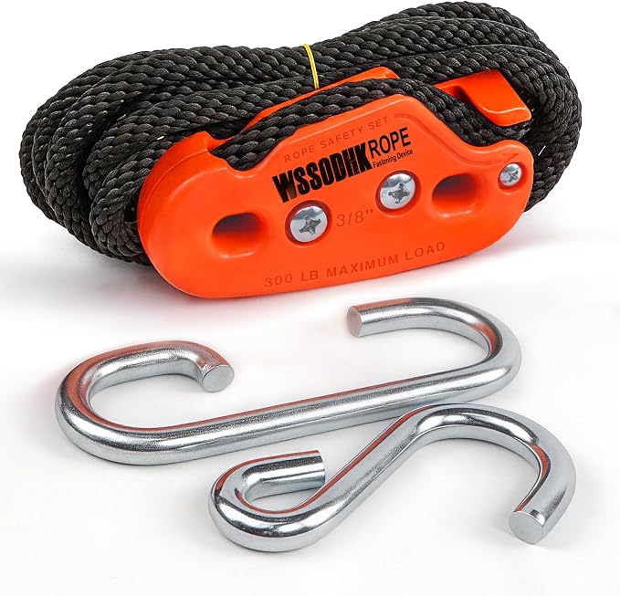 Heavy Duty Rope Fastening Device - 3/8 Inch, Easily Lift Heavy Objects and Hang Them securely, Self-Locking Alternative to Traditional Tie Down Straps (Orange 1-Pack)