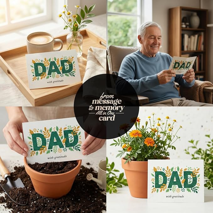 Dad Greeting Cards – 5 Sets of Gift Cards with White Envelope Each, Embedded with Wildflower Seeds, Plantable and Writable Greeting Cards for Dad's Day, Appreciation to Him, Father's Birthday Gift