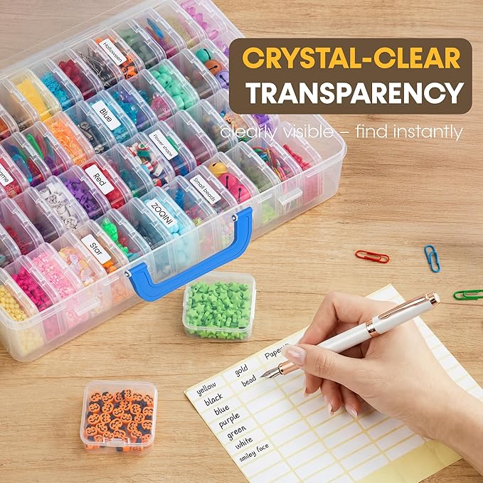 Bead Organizer with Handle, 120Pcs Small Clear Bead Storage Boxes with Labels, Large Craft Case and Mini Plastic Dispensing Containers for Jewelry Making Diamonds Arts Screws Seeds Small Parts