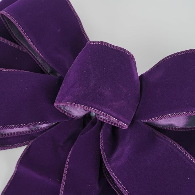 13" Purple Bow Pre-Tied Bow for Christmas Tree, Purple Velvet Ribbon Bow for Wreaths, Tree Toppers Bow, Premade Bow, Gift Bow for Party Favor, Christmas Home Indoor Outdoor Decor-1 Counts