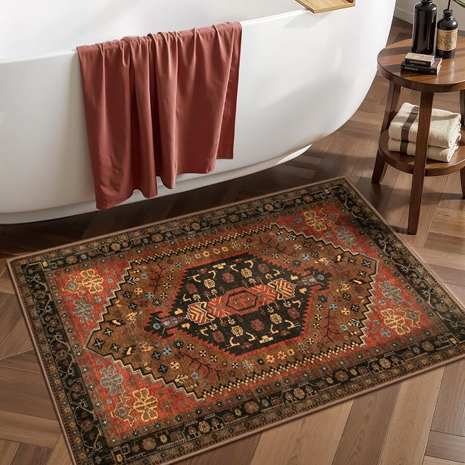 Ciicool 2x3ft Small Area Rug,Washable Boho Thin Mat for Entryway Kitchen | Oriental Non-Slip Low-Pile Indoor Carpet Soft Entry Rugs for Entrance Bedroom Kitchen Bathroom Foyer Decor