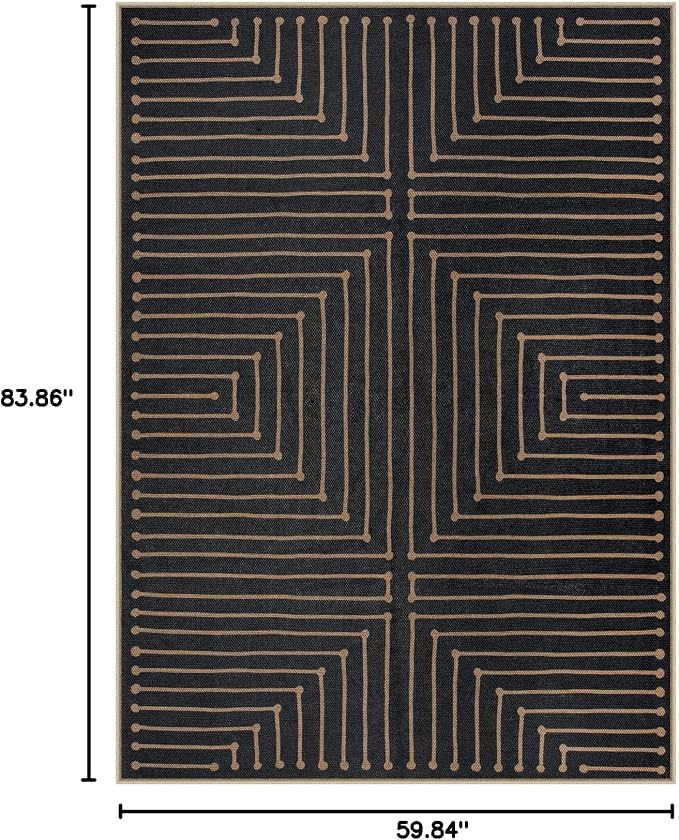 Lahome Neutral Outdoor Rug 5x7, Black and White Rug for Living Dining Room | Farmhouse Rhombus Non Slip Non Shedding Indoor Outdoor Carpet for Patio Deck Classroom