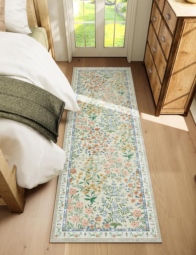 Washable Kitchen Rug Runners for Hallways: 2'6"x8' Bedroom Rug Non Slip Low Pile Stain Resistant Soft Indoor Floor Carpet Runner Rug for Entryway Hallway Kitchen Living Room Farmhouse
