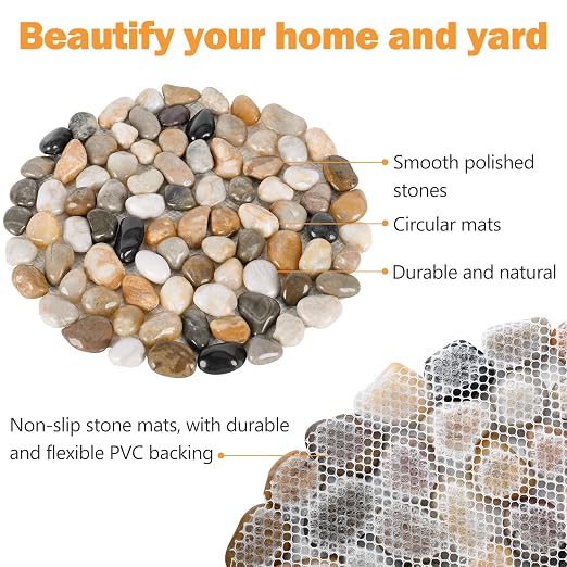 River Rock Stepping Stones Outdoor for Garden Walkway, 12 inch Diameter 6 Pcs Round Shape Paver Step Stones Polished Pebble River Stone Mat for Yard Lawn Patio Pathway Walk Way - Multi-Color