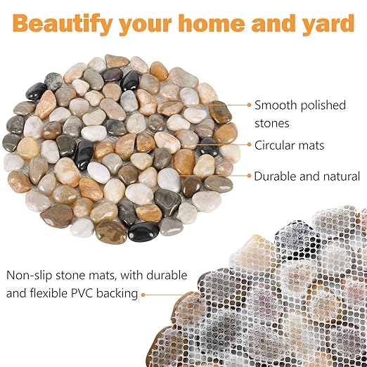 River Rock Stepping Stones Outdoor for Garden Walkway, 12 inch Diameter 5 Pcs Round Shape Paver Step Stones Polished Pebble River Stone Mat for Yard Lawn Patio Pathway Walk Way - Multi-Color