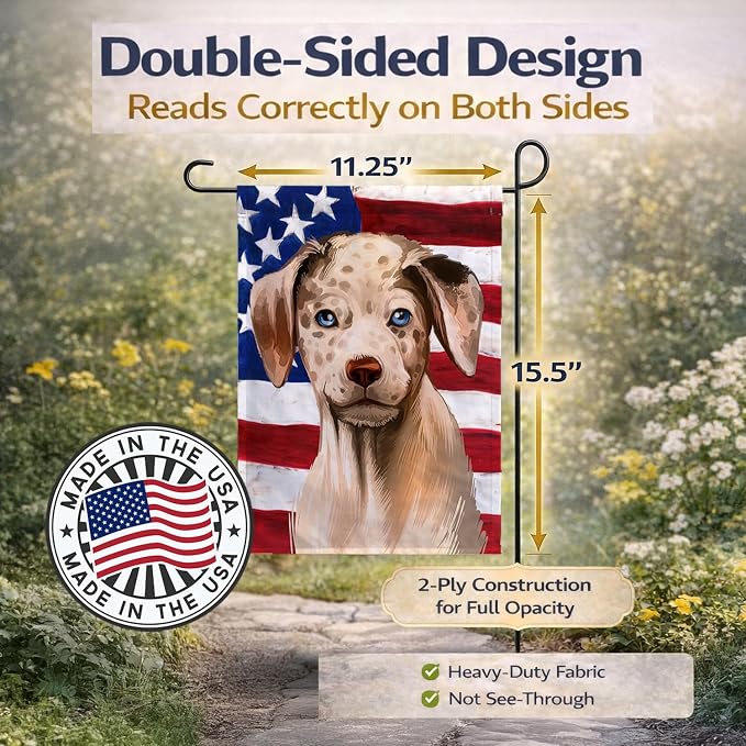 Caroline's Treasures CK6479GF Catahoula Leopard Dog American Flag Garden Flag Mailbox Flag Decorative Yard Flag Banner Outside Patio Artwork Yard Flower Beds, Garden Size, Multicolor