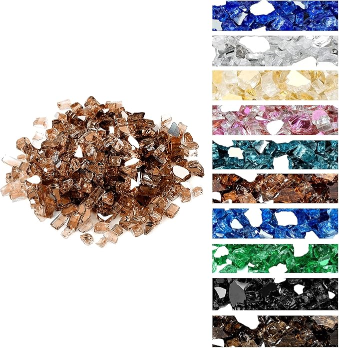 Onlyfire 10 lbs Fire Glass Rocks 1/2 Inch, Reflective Tempered Glass for Propane Fire Pit & Gas Fireplace, High Luster Firepit Glass Stones for Fire Table, Copper (Multicolor Options Available)