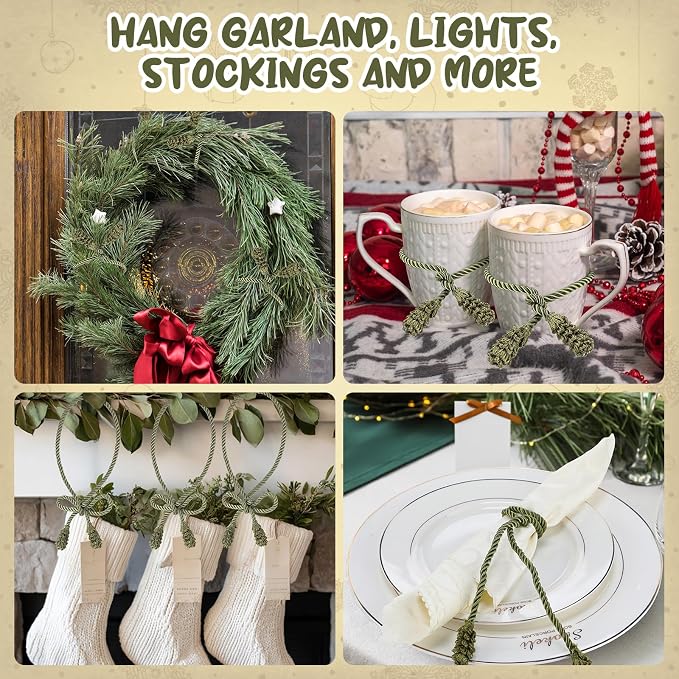 Riakrum 20 Pcs Christmas 20 Inches and 16 Inches Set Decorative Garland Twist Ties Garland Decor for Xmas Holiday Lights Bannisters Stairways Railings (Olive Green)
