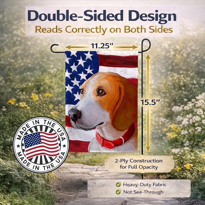 Caroline's Treasures CK6558GF Harrier Dog American Flag Garden Flag Mailbox Flag Decorative Yard Flag Banner Outside Patio Artwork Yard Flower Beds, Garden Size, Multicolor