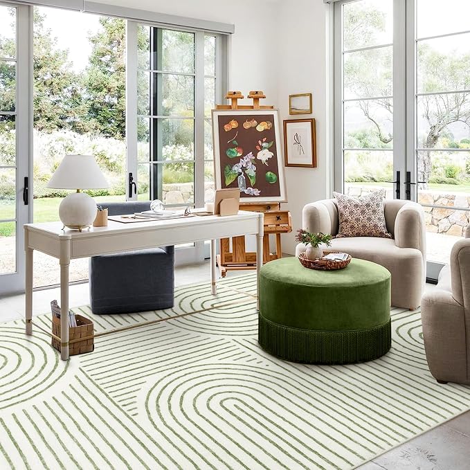 Lahome Abstract 8x10 Living Room Rug, Green 8x10 Area Rugs for Bedroom | Soft Ultra-Thin Rainbow Boho Non-Slip Accent Carpet for Dorm Classroom Dining Room Office Darrell, Green