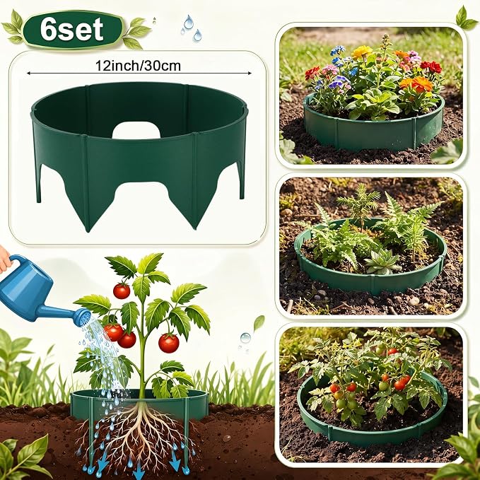 Ripeng 6 Pack 8-12 Inch Planting Grow Rings for Outdoor Plants Green Adjustable Planting Ring Interlocking Garden Ring with Rubber Mallet to Separate Rock Pest for Deep Watering Veggies Herbs Flowers