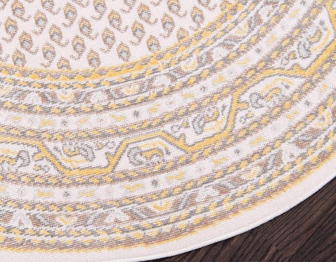 Unique Loom Williamsburg Collection Traditional Border with Dotted Center Area Rug, Round 5' 1" x 5' 1", Beige/Yellow