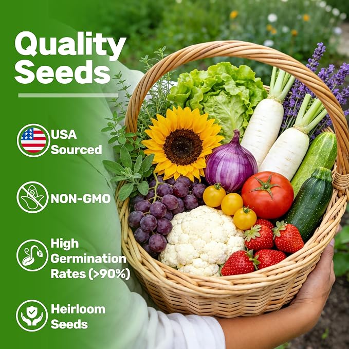 Lush&Dew Kitchen Garden Seed Bank, 32 Types Heirloom Seeds, Gardening Gifts | Non-GMO Seeds for Planting Vegetables Fruits Herbs, Gardener Gifts for Women Men, Survival Seed Kit for Food Supply Zone 3-11