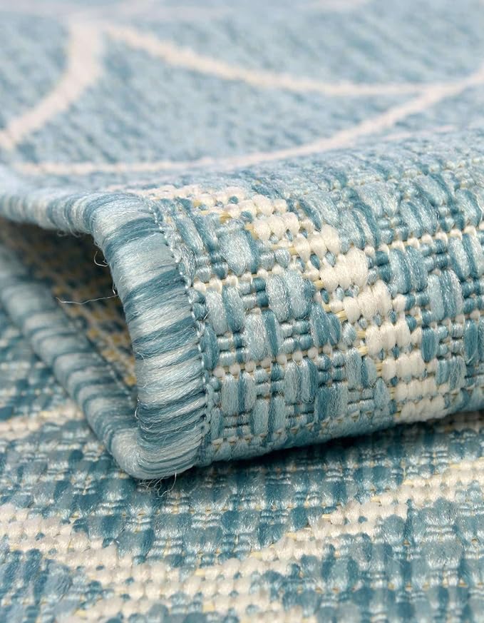 Unique Loom Outdoor Trellis Collection Area Rug - Gitter (4' 1" Round, Light Aqua/ Ivory)