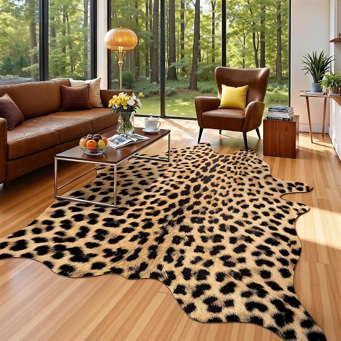 AROGAN 8x10 Leopard Print Rug, Machine Washable Faux Cheetah Rug, Non-Slip | Machine Washable Animal Print Hide Leopard Skin Area Rug for Bedroom Living Room Home Decor