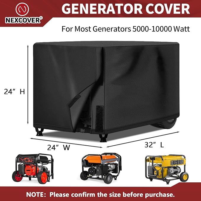 NEXCOVER Waterproof Universal Generator Cover - Weather/UV Resistant Cover 32 x 24 x 24 inch, for Most Portable Generators 5000-10000 Watt, Black