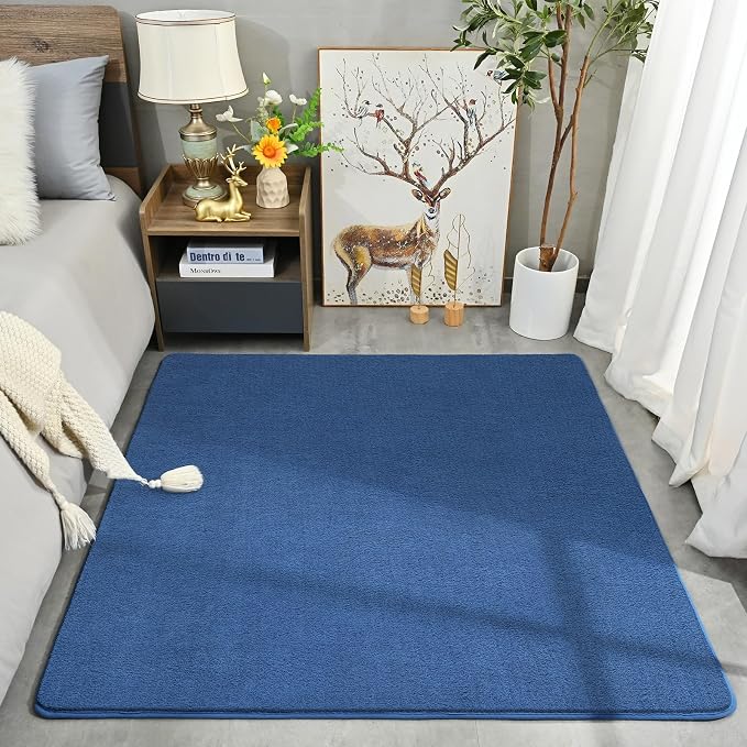 Amearea 4x4 Square Area Rugs for Bedroom Living Room, Blue Memory Foam Rug | Thickened Fluffy Indoor Washable Rug, Modern Non Slip Minimalist Carpet for Entryway Kids Boys Girls Dorm Nursery Room Decor