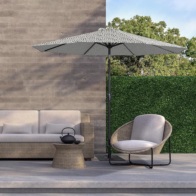 Tempera Striped Patio Umbrellas Outdoor Table Market Umbrellas with Crank & Pust Button Tilt|Auto-Tilt, 8 Steel Ribs, High Color-Fastness Canopy
