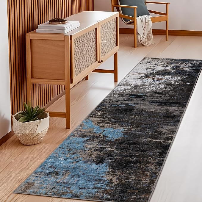 GarveeHome Machine Washable Runner Abstract Hallway Rugs 2x6 Grey Brown | Non-Slip Backing, Stain-Resistant Low Pile Floor Cover, Colorful Indoor Mat, Bedroom, Kitchen, Laundry