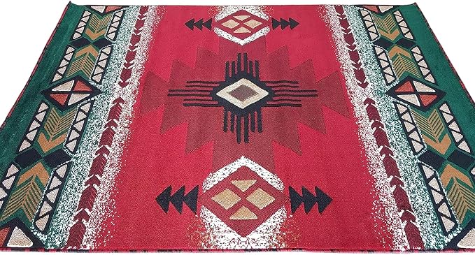 YHSF South West Native American Area Rug C318 - Easy Clean, Thick, Soft, Durable Native Tribal American Indian Inspired Rug for Bedroom/Living Room and More - Red, 3 Feet x 4 Feet 7 Inches