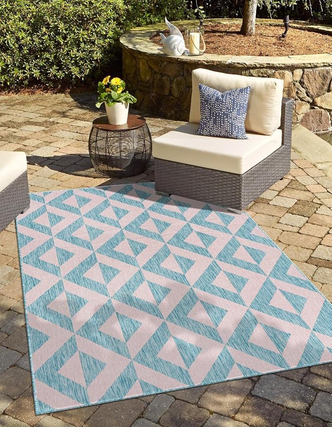 Unique Loom Jill Zarin Unique Loom Outdoor Collection Area Rug - Napa (7' 1'' x 10' Rectangle, Pink and Aqua/Light Blue)