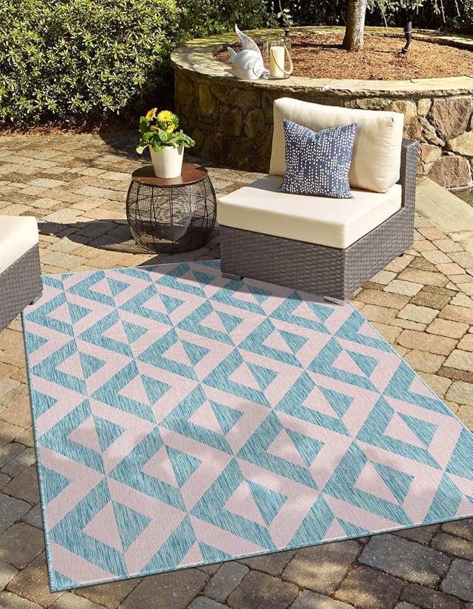 Unique Loom Jill Zarin Unique Loom Outdoor Collection Area Rug - Napa (7' 10'' x 10' Rectangle, Pink and Aqua/Light Blue)