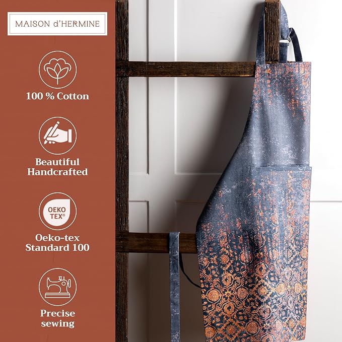 Maison d' Hermine Aprons for women with Pocket 100% Cotton (27.50"x31.50") | Adjustable Neck Strap & long ties Apron Men Chef Wedding Cooking Gardening Server Maid