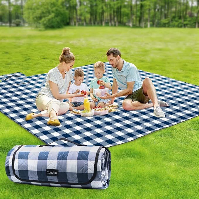 ZUBOND Extra Large Picnic Blanket Outdoor Picnic Mat Waterproof Foldable 80''x100'', Beach Blanket Sandproof for LawnPark, Grass, Travel, Hiking, Camping Essentials, Vintage Gingham Picnic Blanket