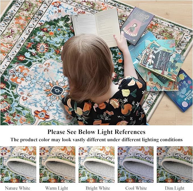 U'Artlines 2.6' x 20' Extra Long Boho Hallway Runner Rug, Green | Non Slip Washable Vintage Farmhouse Accent Area Rug Carpet for Kitchen Entryway Laundry and Living Room
