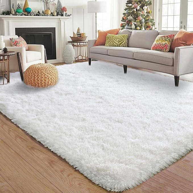 White Area Rugs for Bedroom, Fluffy Washable 4x6 | Upgrade Non-slip, 4 x 6 Shaggy Rug for Living Room Dorm, High Pile Fuzzy Shag Plush Carpet Girls Kids Room, Flame Resistant