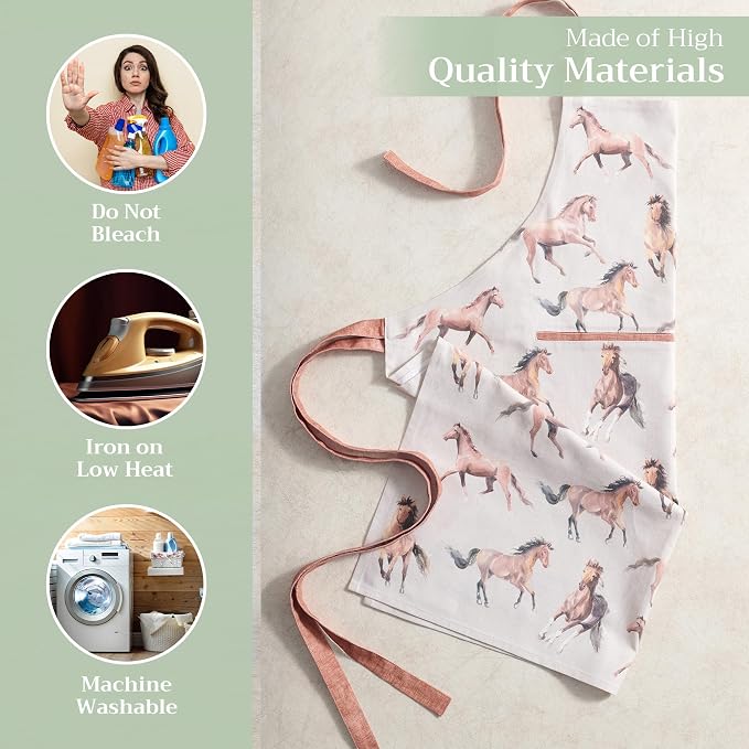 Maison d' Hermine Aprons for women with Pocket 100% Cotton (27.50"x31.50") | Adjustable Neck Strap & long ties Apron Men Chef Wedding Cooking Gardening Server Maid