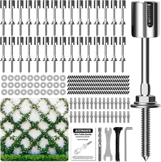 Wire Trellis for Climbing Plants Outdoor, 30-Set Wall Trellis Kit, T316 Espalier System for Fence and Garden DIY Projects (Hubs Only, Without Cable)