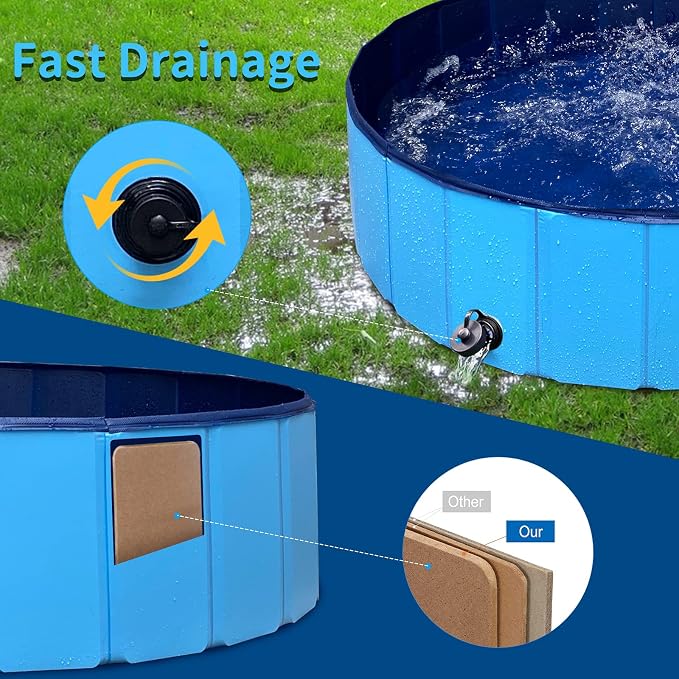 Foldable Dog Pet Bath Pool,Hard Plastic Collapsible Pet Bath Tub & Wading Pool or Dogs and Cats for Indoor/Outdoor Use,Blue 39 x 12Inches
