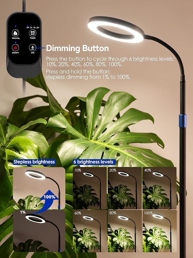 Smart Grow Light for Indoor Plants, 53.9"-67.5" Adjustable Height Full Spectrum LED Plant Light, APP Control with Auto Timer, Plant Assistant,Stepless Dimming, Ideal for Large Tall Plants