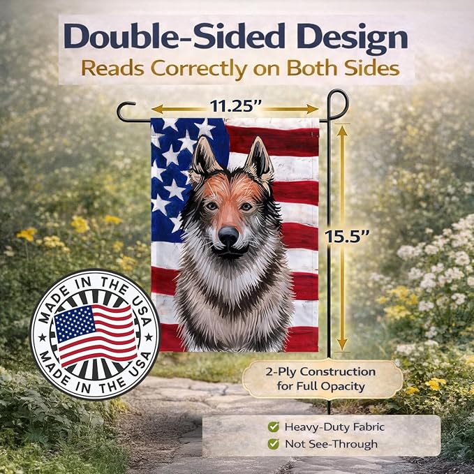 Caroline's Treasures CK6499GF Czechoslovakian Wolfdog American Flag Garden Flag Mailbox Flag Decorative Yard Flag Banner Outside Patio Artwork Yard Flower Beds, Garden Size, Multicolor