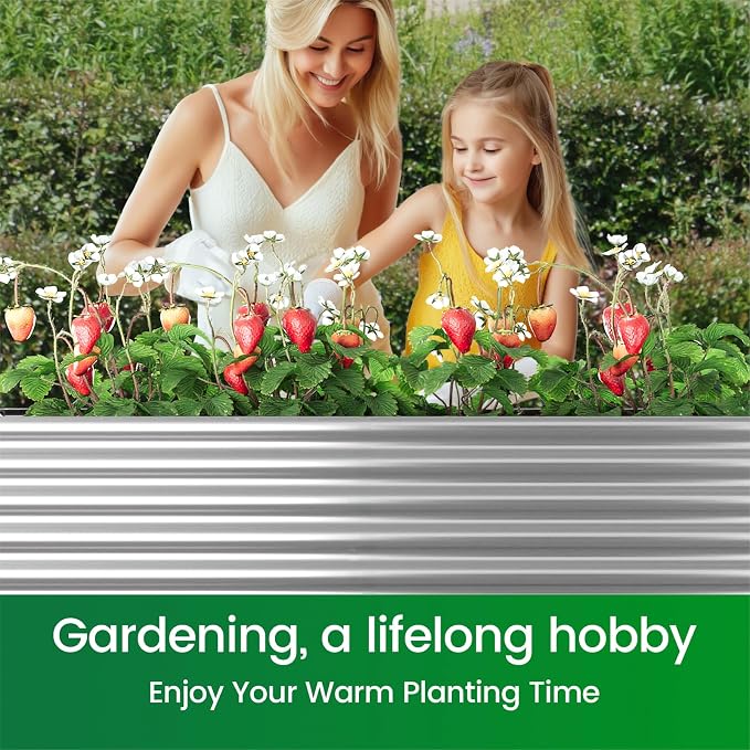 3PCS Tall Galvanized Raised Garden Bed Outdoor,Steel Garden Bed for Vegetables,Above Ground Garden Box for Flower,Metal Raised Beds for Gardening - 4x2ft