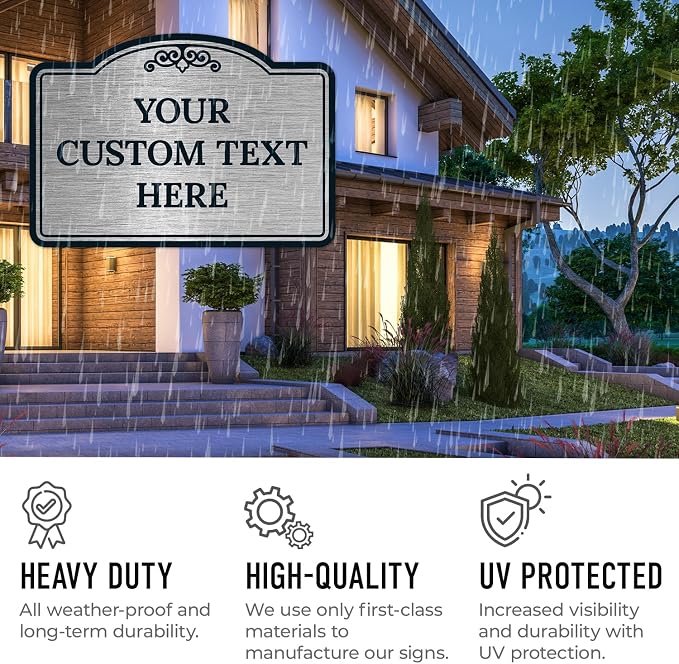 Custom Decorative Sign, Personalized Metal Sign for Business, Driveway, Home, Airbnb, Office Door Plaque, Brushed Nickel Sign, 14x10 Inches, ACM, Fade Resistant, Made in USA by Sigo Signs