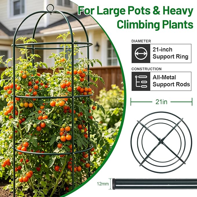 Trellis for Climbing Plants Outdoor, 75" Tall, 21" Dia, Heavy Duty Metal Garden Trellis Tower Potted Cages for Flowers Fruits Vegetable Cucumber Tomato Rose Clematis Pea Bean Raised Bed Trellises