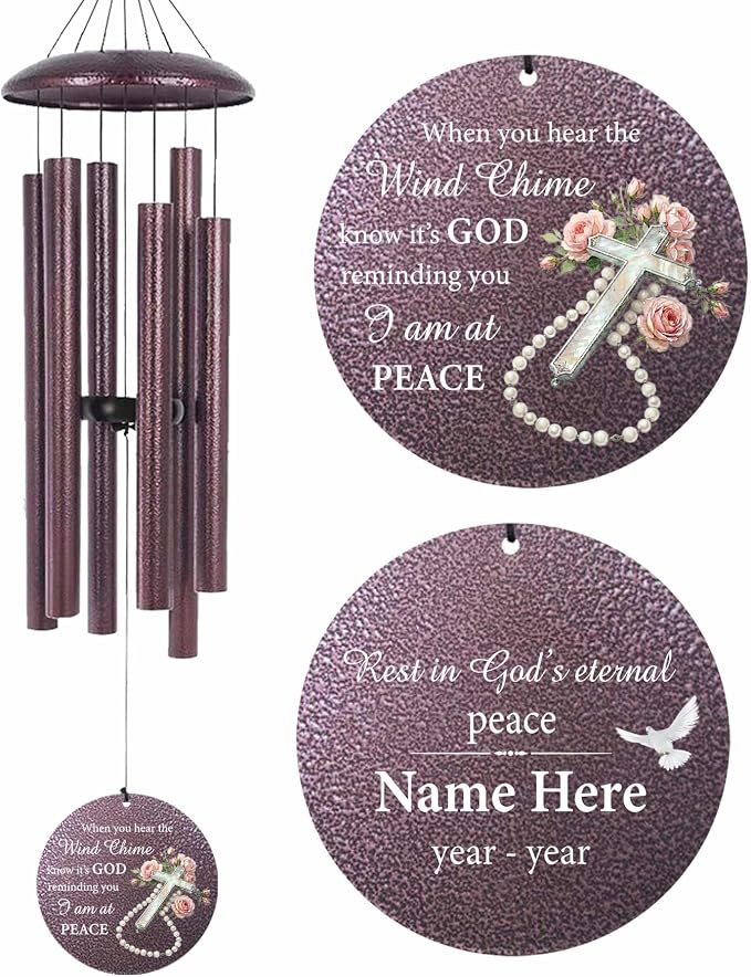 Personalized Outside Wind Chimes for Loss Mother Father, Cross Memorial Sympathy Wind Chime for Funeral, Bereavement Gifts in Memory of Loss