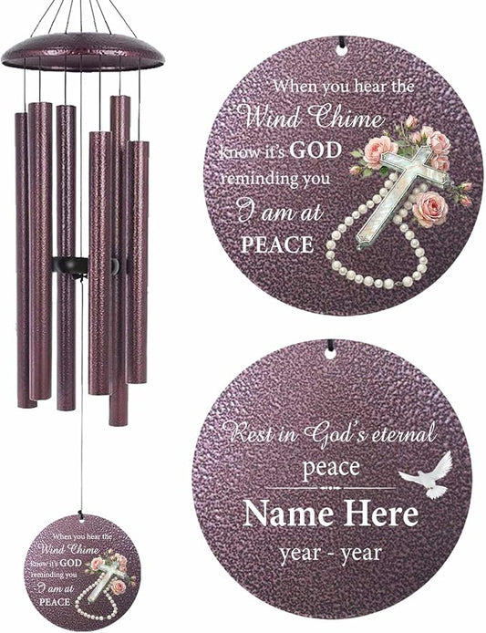 Personalized Outside Wind Chimes for Loss Mother Father, Cross Memorial Sympathy Wind Chime for Funeral, Bereavement Gifts in Memory of Loss