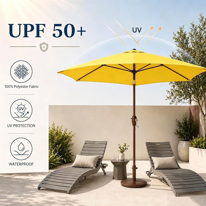 7.5ft Patio Umbrella, Outdoor Table Market Umbrella with Smooth Crank Lift, 6 Windproof Fiberglass Ribs, UPF50+ UV Protection for Deck, Pool, Garden and Backyard