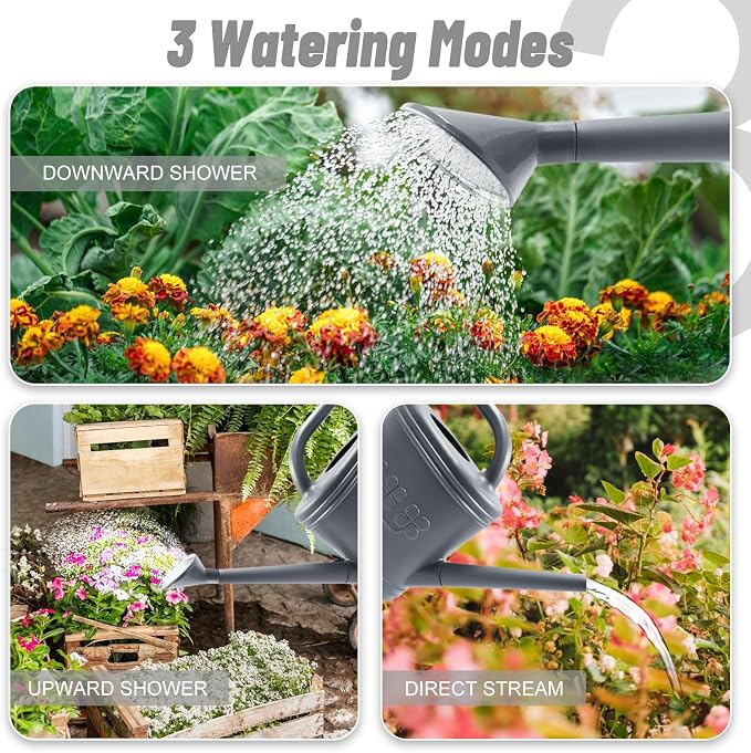 Watering Can for Indoor & Outdoor Plants, Plant Watering Can with Stainless Steel Shower Head, 1 Gallon Plastic Watering Can for Garden, Flowers, Vegetable, Greenhouse