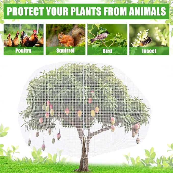 14 x 18 ft Large Fruit Tree Netting for Protecting Fruit from Squirrels Birds Bug Deer & Rat Garden Mesh Netting with Zipper and Drawstring Tree Covers for Blueberry Peach Apple Garden Bushes