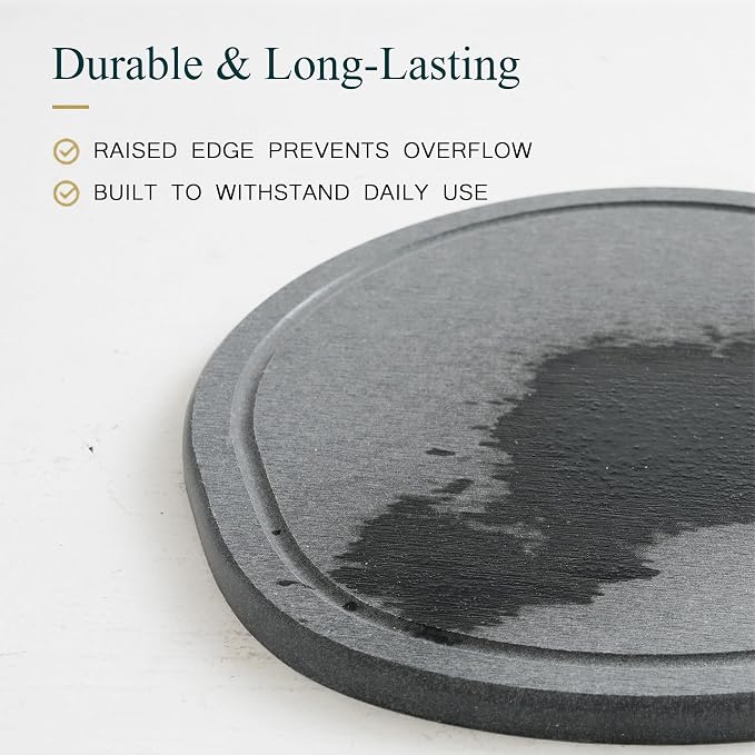 6 Inch 9 Pcak Diatomite Plant Saucers for Indoors Outdoors, Flower Plant Pot Saucers Drainage Trays to Catch Water, Diatomaceous Earth Planter Plates Water Catcher Drip Trays, Stone Dark Grey