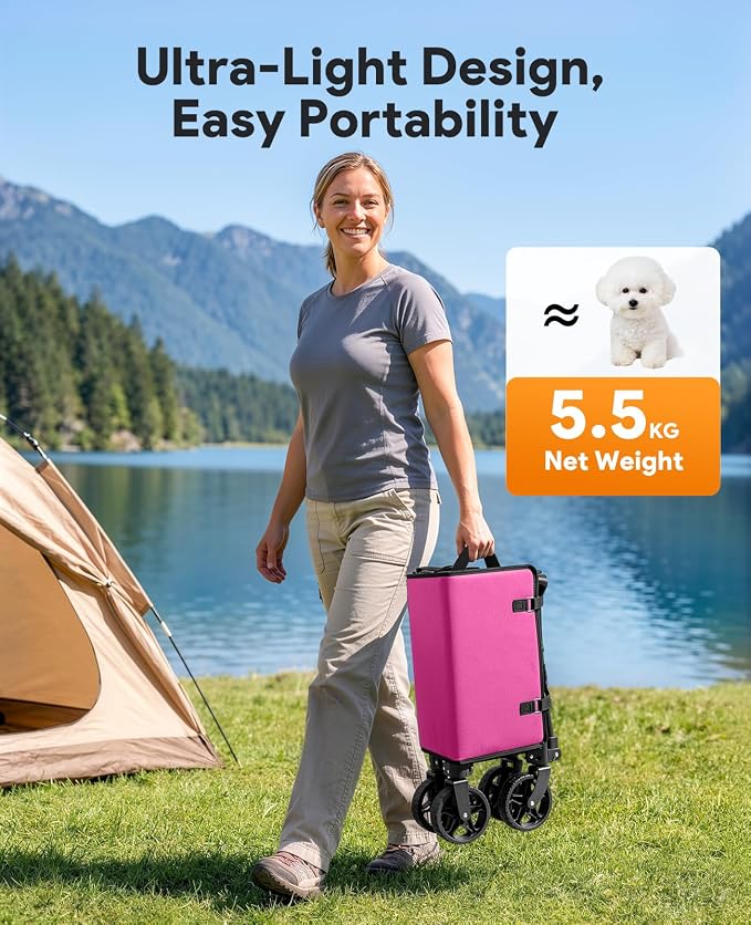 3 in 1 Collapsible Wagon Converts to Bench, 220lbs Foldable Wagon Cart with Wheels, 120L Shopping Cart for Groceries Folding Utility Wagon for Beach, Garden, Camping, Sport, Wheelbarrows, Pink