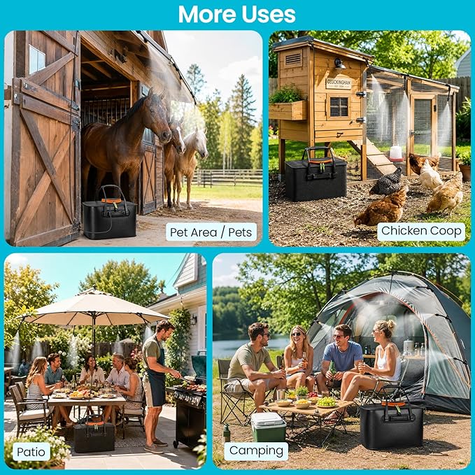 MIXC Portable Misting Systems, Outdoor Water Cooling Misters Set with 5200mAh Water Pump, 5.8GAL/22L Bucket, 36FT(11M) Hose, 8*Adjustable Brass Nozzles for Patio/Umbrella/Golf Cart/Canopy/Camping