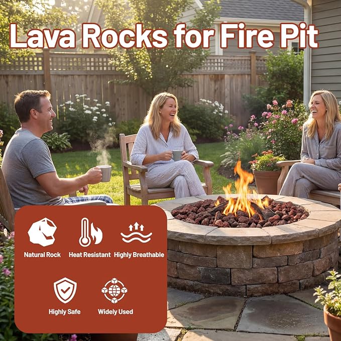 20 Pounds Red Lava Rocks for Fire Pits, Fireplaces, Perfect for Gas Log Sets, Gas Grills, Landscape Design, 0.8-1.2 Inch, Suitable for Both Indoor and Outdoor Applications
