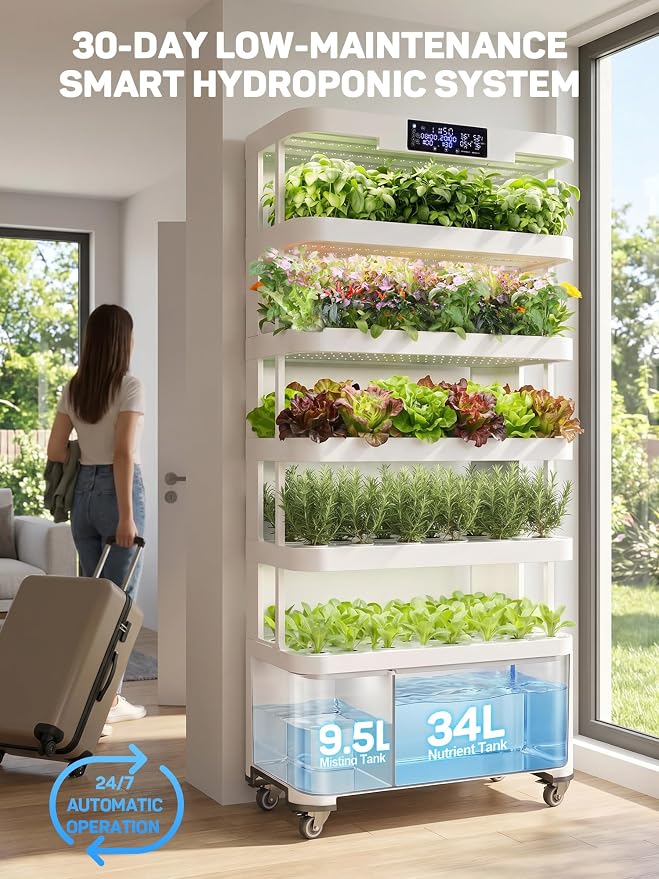 Large Hydroponics Growing System, 148-Pod Vertica Hydroponic Tower Garden | Smart Climate Control, Full-Spectrum Grow Lights, Auto Misting, Quiet Pump, 30-Day Self-Managed for Home & Commercial