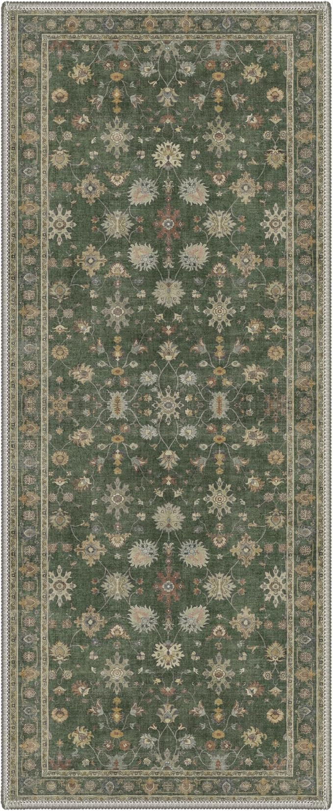 2X5 Washable Hallway Runner Rug, Boho Floral Vines Non Slip | Dusty Green Floral Runner, Soft Faux Wool Rug for Corridor Kitchen Entryway,Stain Resistant,Pet-Friendly,Non-Shedding